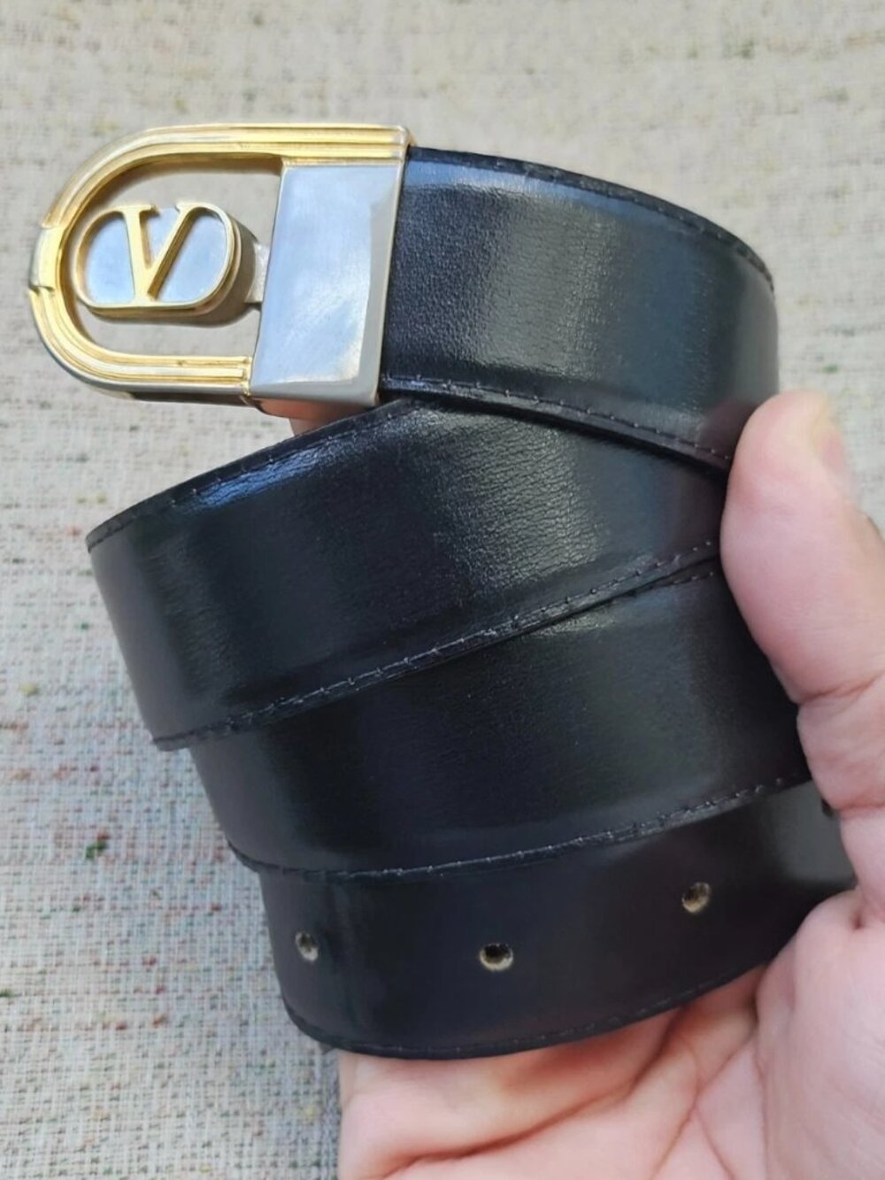 Vintage Valentino Belt Brown/Black Genuine Leather Unisex Waistband Made Ital
